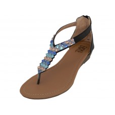 W8901L-B - Wholesale Women's "Easy USA" Rhinestone Sandals with Back Zipper （*Black Color）*Close Out $63.00/Case $3.50/Pr.