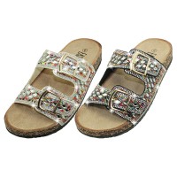 W9119L-A - Wholesale Women's "Easy USA" Beaded Rhinestones Double Buckle Slide Sandals (Asst. Black & Silver)