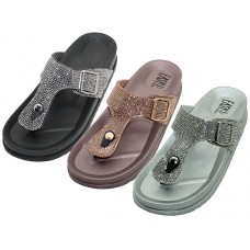 W988L-A - Wholesale Women's "Easy USA" Rhinestone Upper Comfortable Sandals (*Asst. Rose Gold. Black/Silver & Silver Color) 